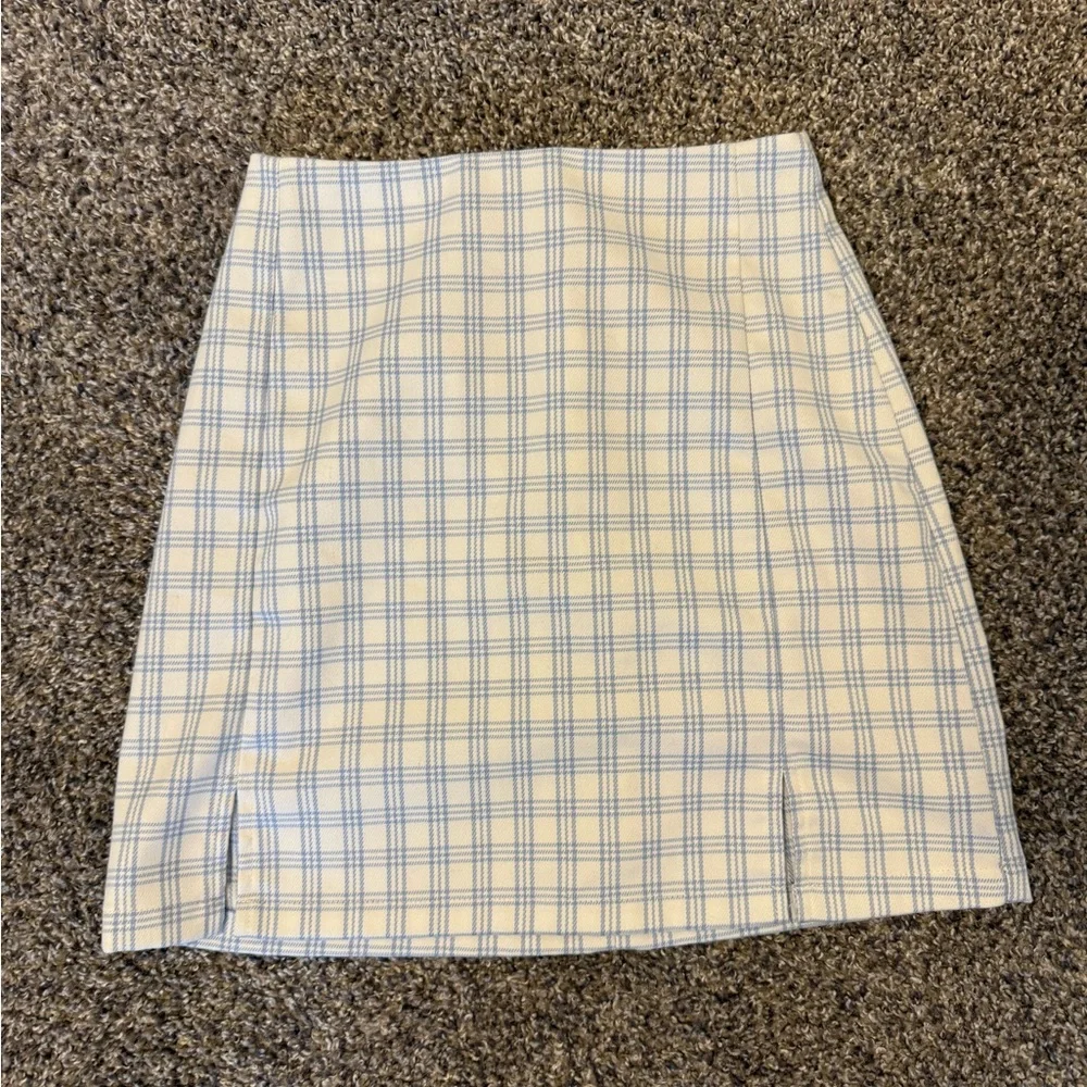Elegant Blue and White Checkered Pencil‎ Skirt
